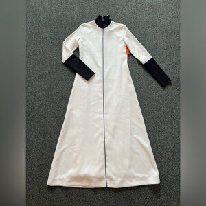 Black & White Color-block Structured Turtleneck Long-Sleeve A-line Gown Dress S